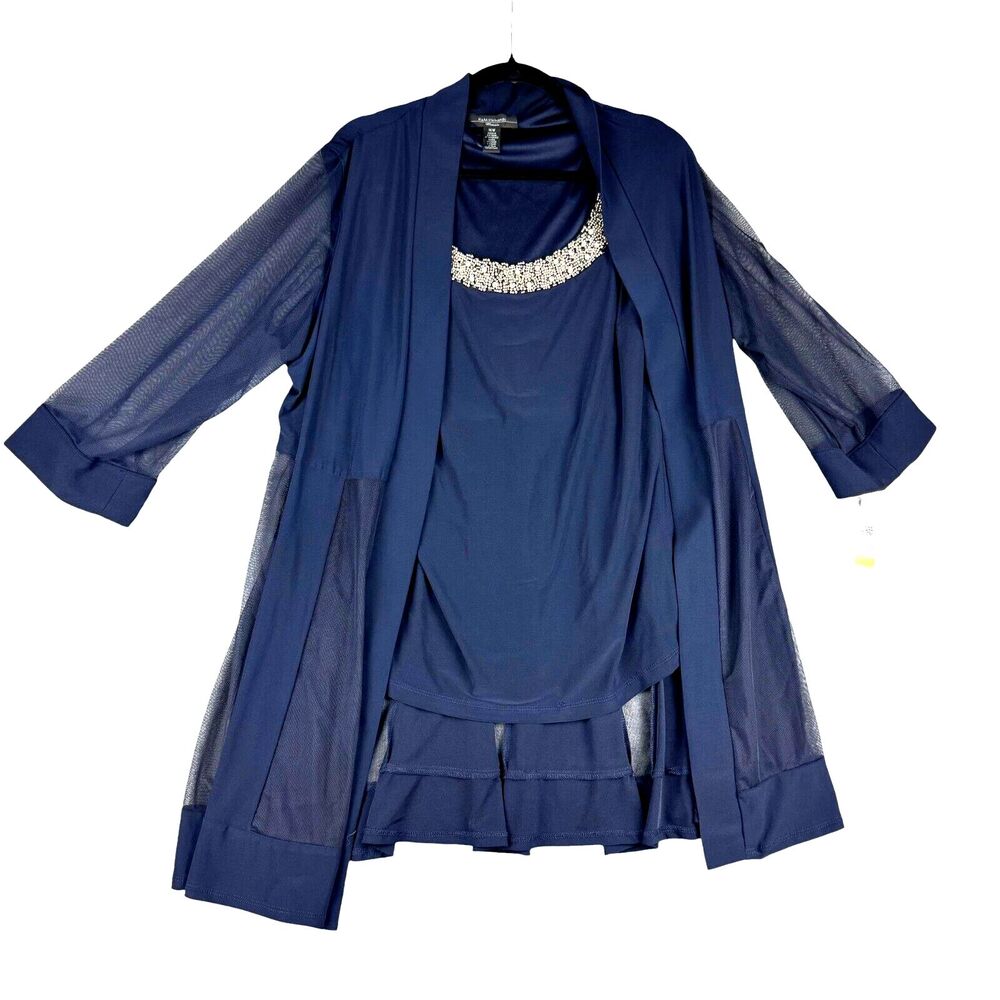 R&M Richards Jacket Cardigan Women 16W Blue 2 Piece Set Embellished Neckline NWT